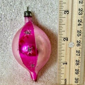 Pink Glass Teardrop Ornament with Fuchsia Stripe POLAND Drop mica